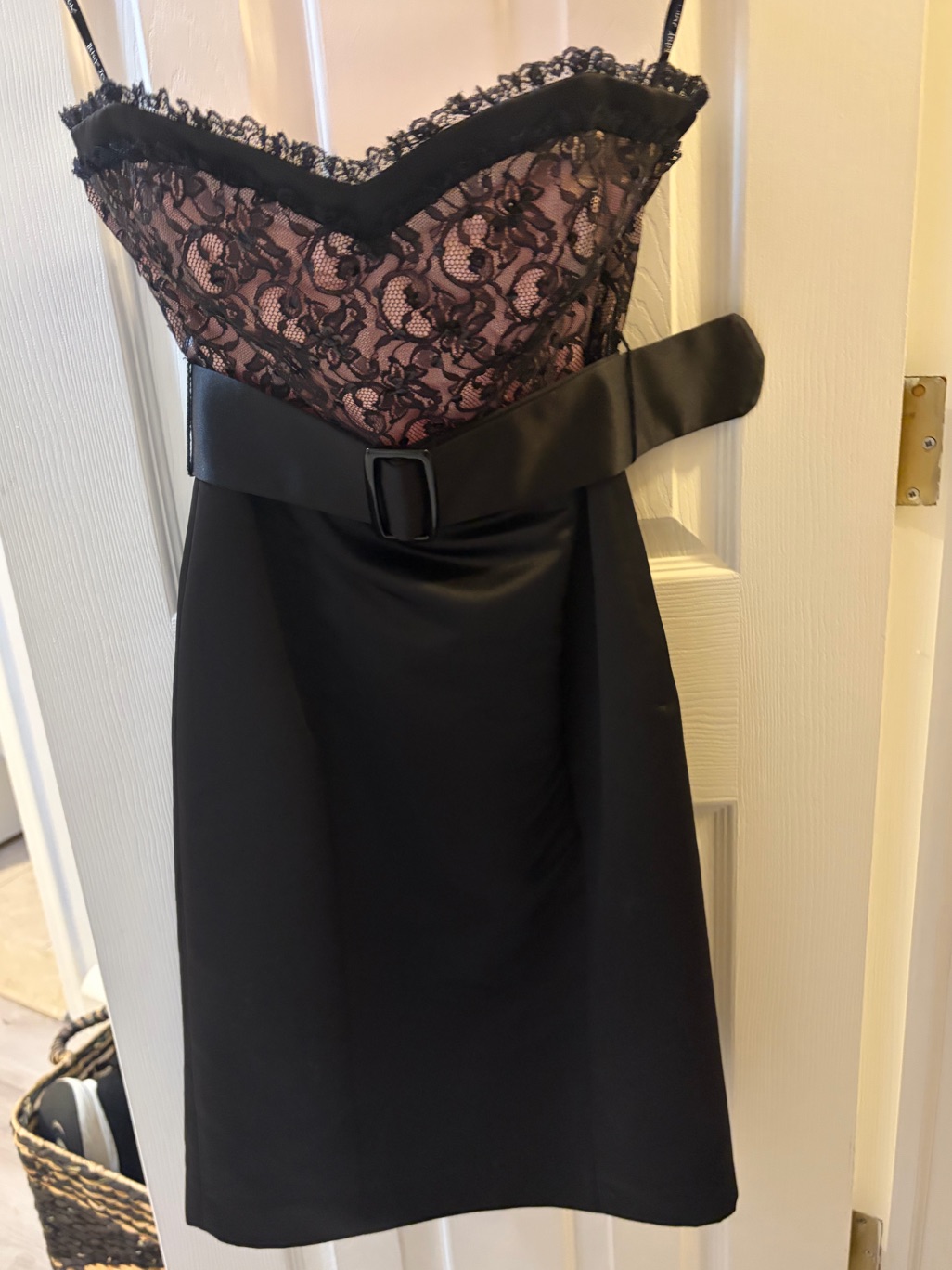 Betsey Johnson Black Strapless Dress With Pink Lace Bodice